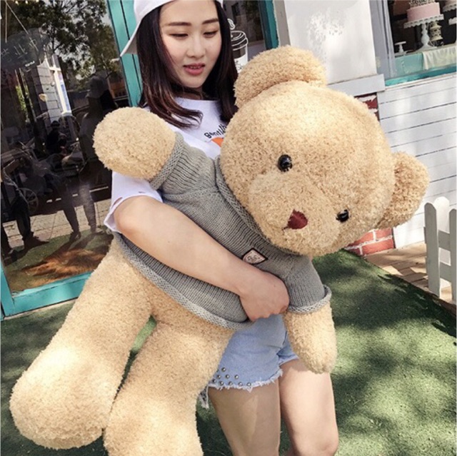 Gấu bông teddy đẹp nhất mặc áo len lông xoắn cao cấp hàng xuất Hàn