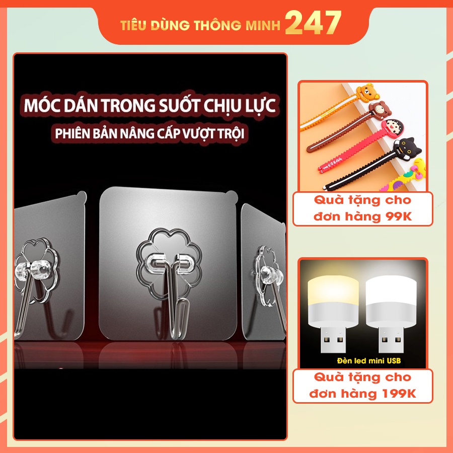 Bộ 50 Móc Dán Tường Siêu Dính, Trong Suốt Chịu Lực Tốt Treo Tường Chắc Chắn 6*6 cm