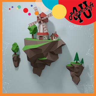 Mô hình giấy 3D treo tường: Cối xay gió