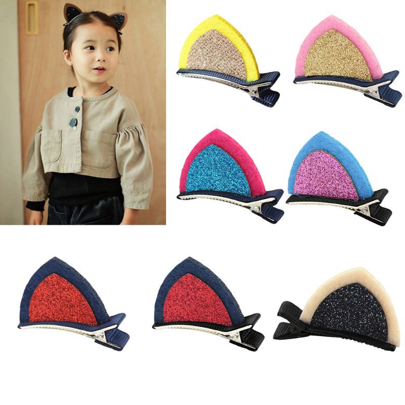 Set 2 Kẹp Tóc Tai Mèo Bằng Kim Loại Dễ Thương Cho Bé Gái