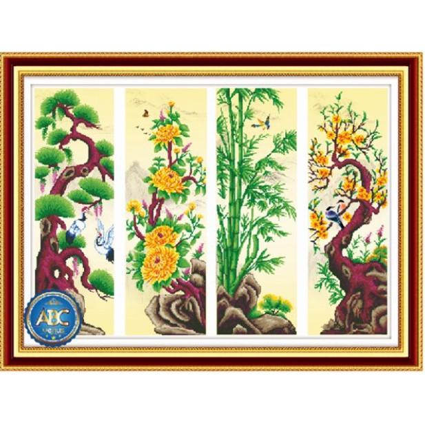 TRANH ĐÍNH ĐÁ TỨ QUÝ TÙNG CÚC TRÚC MAI VS105 (152 X100 ) cm,  DF194 (146x100) cm
