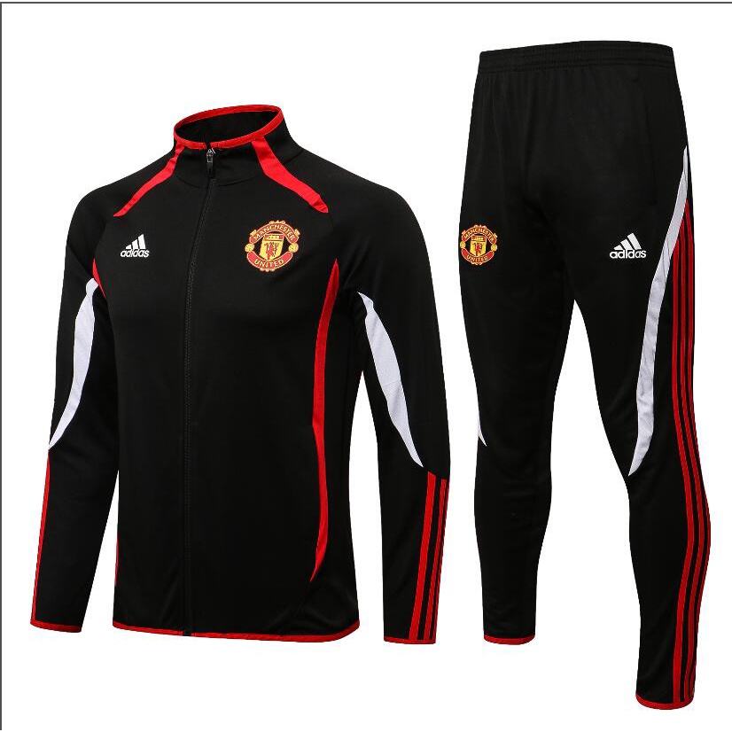 Bộ Đồ Thể Thao Đá Bóng 21 / 22 Manchester United Áo Khoác Màu Đen Tay Dài + Quần Dài Có Khóa Kéo Bằng Polyester Chất Lượng Cao Cho Nam
