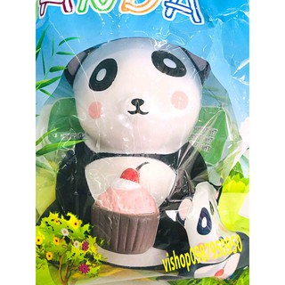 SQUISHY GẤU TRÚC NGỒI ÔM CỐC KEM DÂU