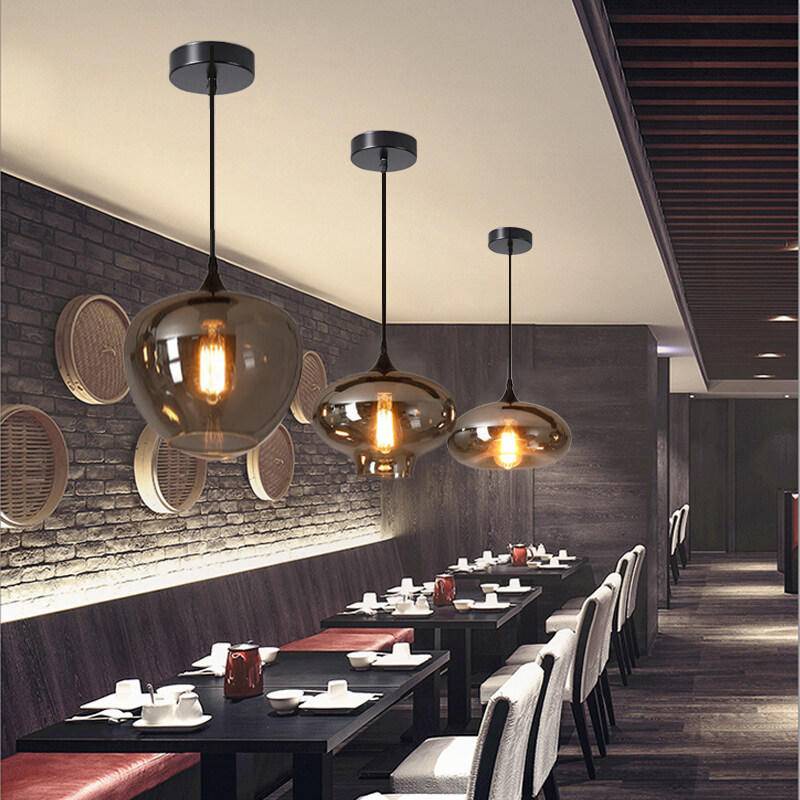 Đèn Treo Trần Nhà Bằng Kính Màu Xám Nhạt Phong Cách Bắc Âu Hiện Đại