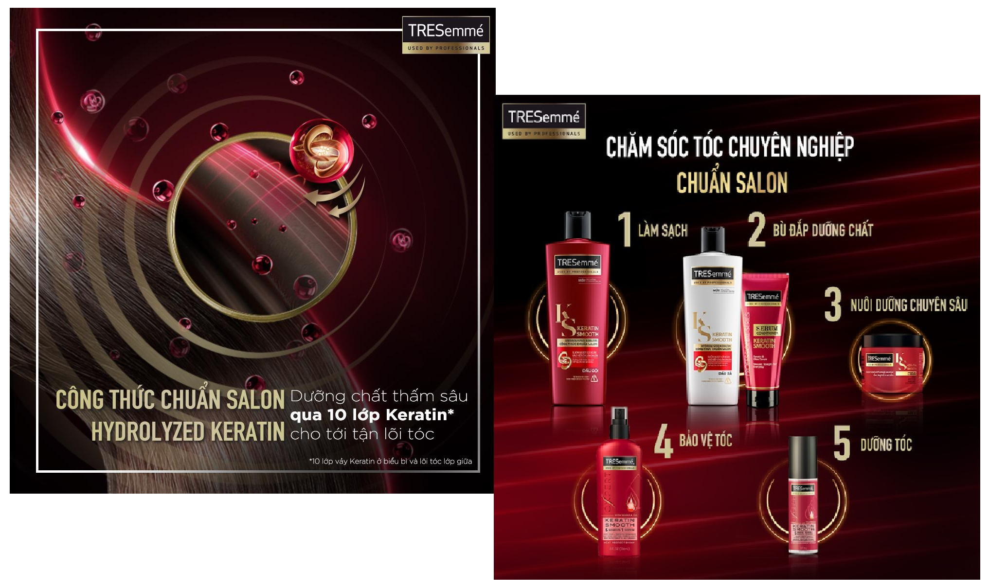 Combo Gội 640g, Xả 620g & Ủ 180ml TRESemmé Keratin Smooth với Dầu Dưỡng tóc Argan & Keratin Vào Nếp Suôn Mượt