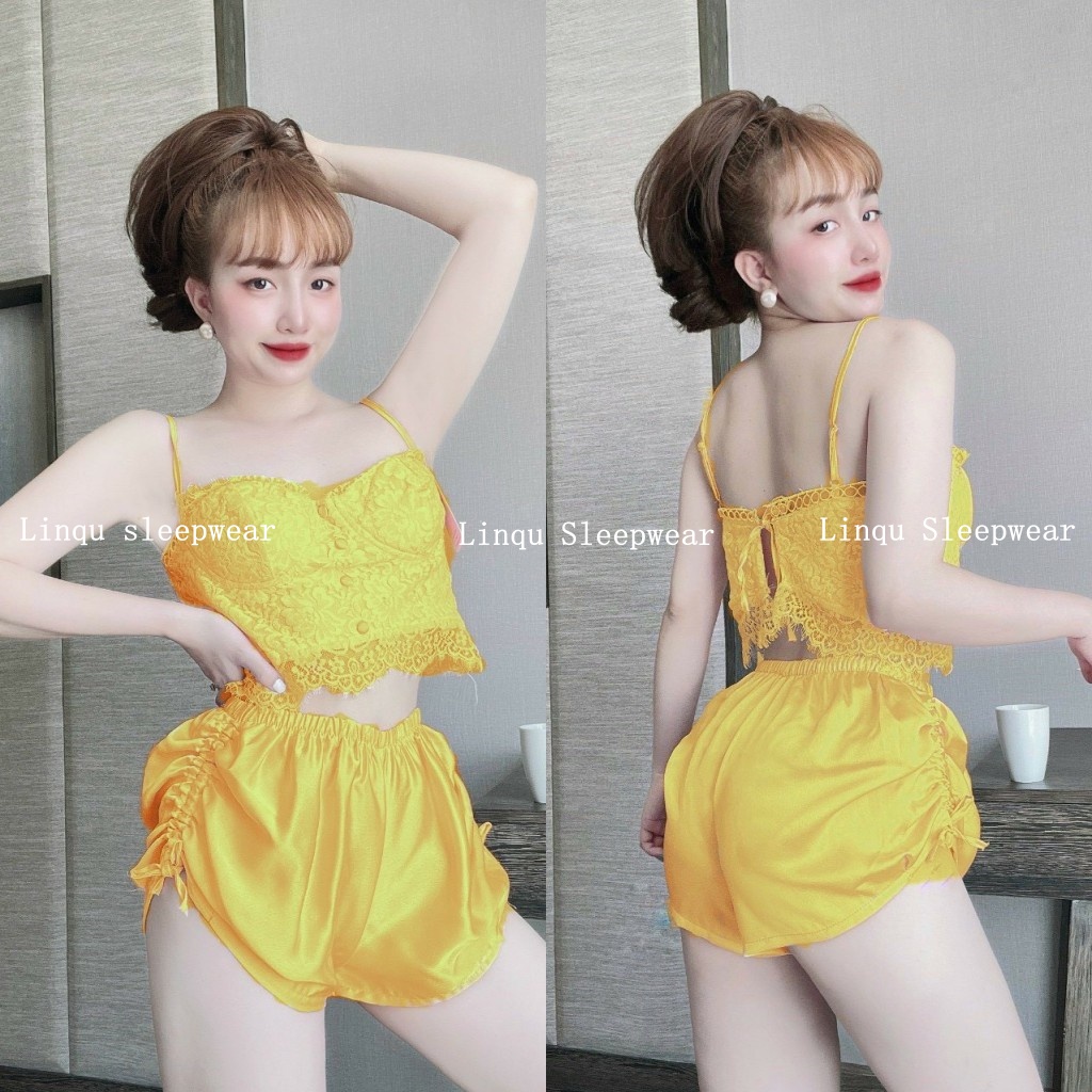 Đồ Ngủ Sexy 2 Dây Áo Có Mút, Quần Ren Siêu Gợi Cảm Freesize <55kg - Linqustore