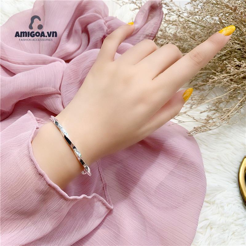 ✨✨ Vòng tay bạc s925 sterling mạ điện kiểu gợn sóng có thể điều chỉnh dành cho nữ