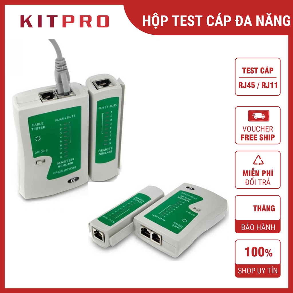 Hộp Test Cáp Mạng Đa Năng RJ45 / RJ11 Kiểm Tra Đầu Bấm Cáp Điện Thoại Và Cáp Mạng CAT5, CAT5E, CAT6 KITPRO