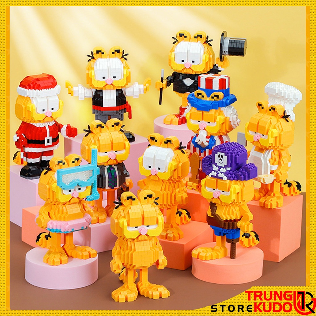 Mô hình Mèo Garfield dạng Đồ chơi xếp hình dùng làm quà tặng bạn trai bạn gái, đồ Decor