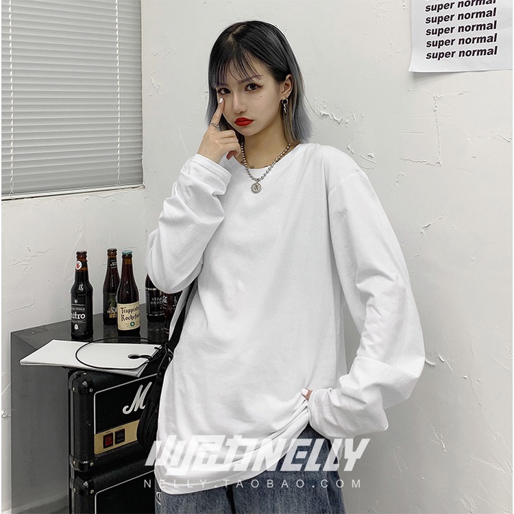 Áo phông Nelly Heybig dài tay trơn màu trắng