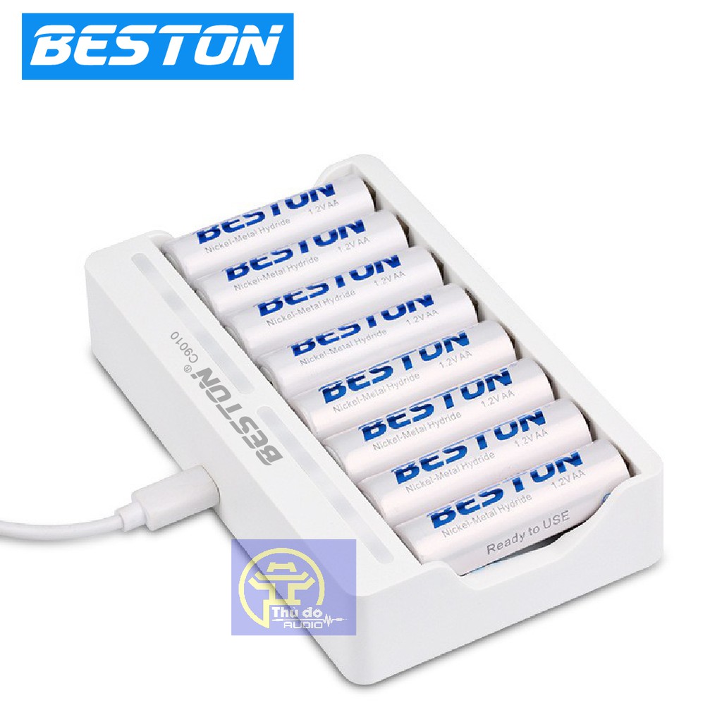 {Hàng chính hãng} Bộ Sạc Pin AA, AAA Beston C9010, Sạc cùng lúc 8 Pin, sạc nhanh tự ngắt khi đầy, Led báo trạng thái sạc