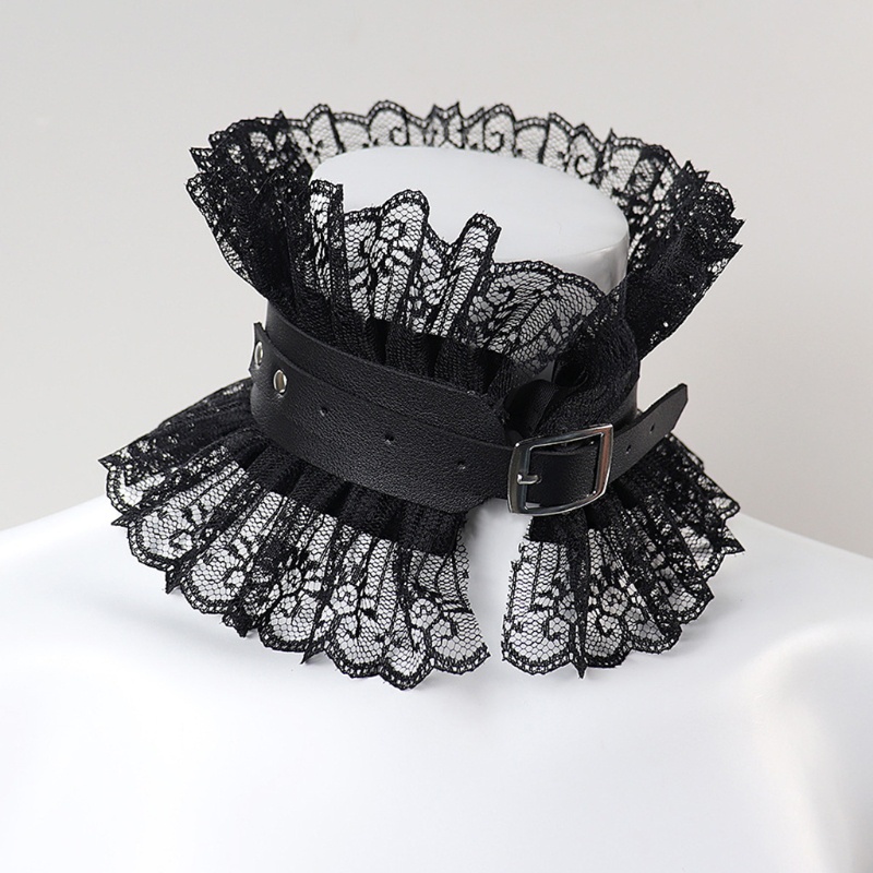Vòng Cổ Choker Giả Da Phối Ren Hoa Phong Cách Gothic Thời Trang Cho Nữ