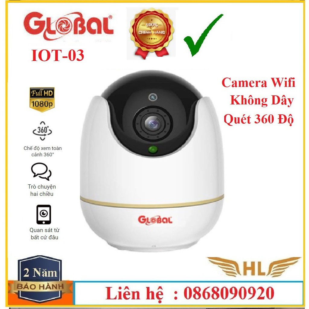 Camera IP Wifi Global IOT-03 Full HD 1080P Đàm Thoại 2 Chiều Xoay Quét 360 Độ - Hàng Chính Hãng