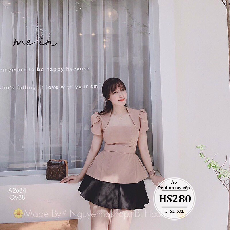 Áo kiểu bigsize nữ - Dáng áo peplum bigsize tay xếp HS280 - Đi chơi, công sở - Màu Đen, Nude - Size 55-90kg L XL XXL | BigBuy360 - bigbuy360.vn