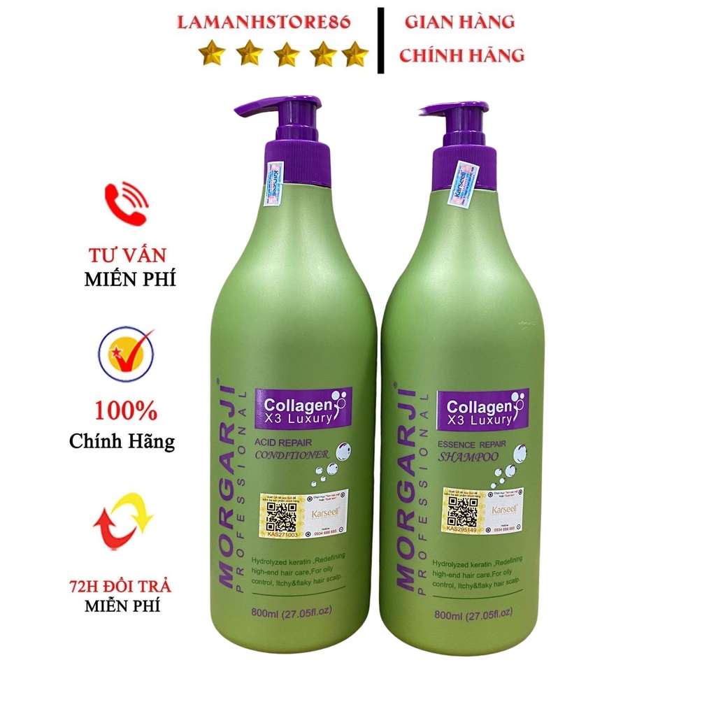 Dầu Gội Xả Colagen MORGARJI Phục Hồi Tóc Hư Tổn Siêu Mượt Hương Thơm Hoa Quả 800ml * 2. Bộ Dầu Gội Colagen