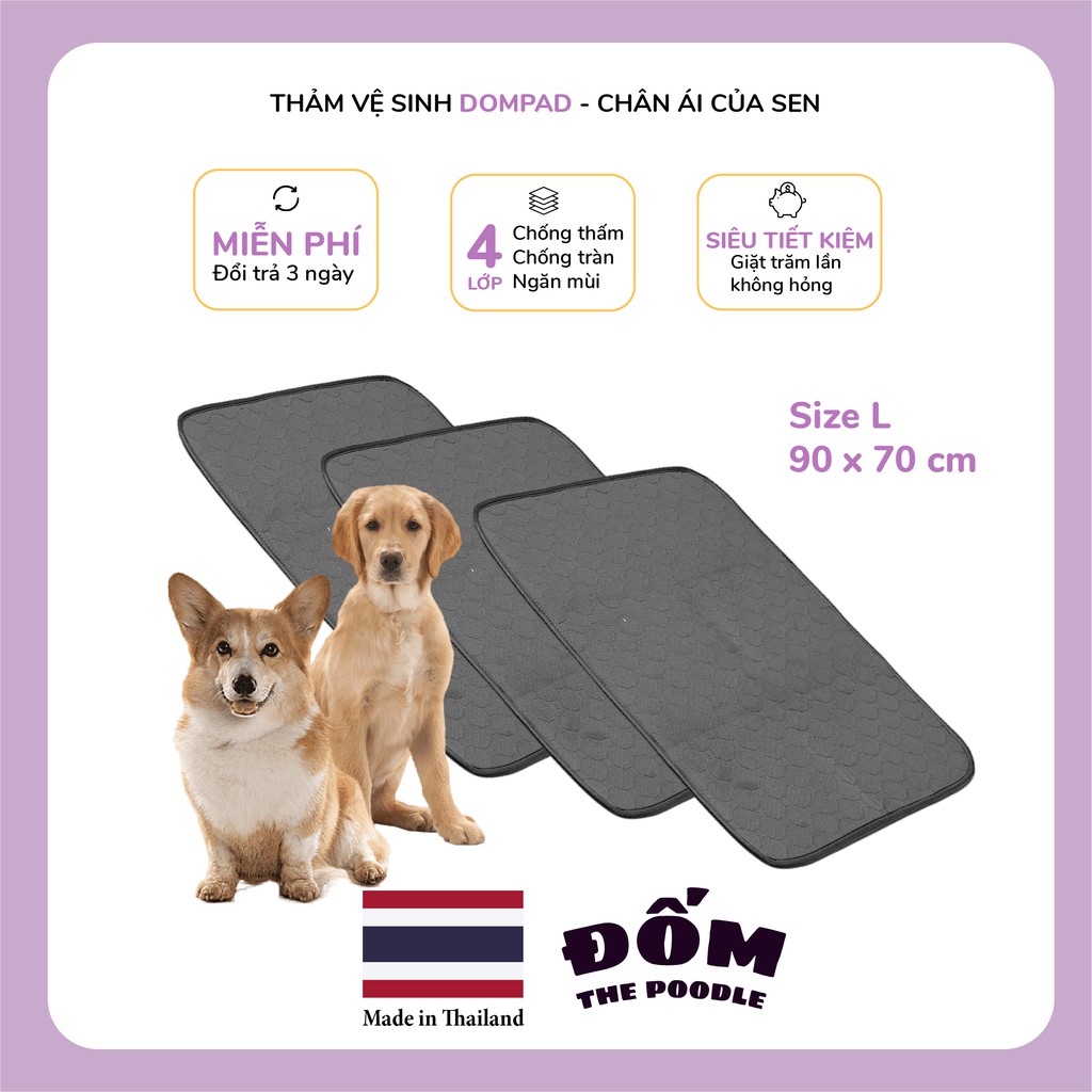 [HÀNG NHẬP THÁI] Thảm Cho Cún Đi Vệ Sinh DomPad - Size L Cho Cún Trên 5kg - SIÊU TIẾT KIỆM Giặt Trăm Lần Không Hỏng