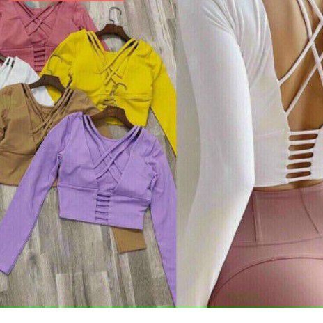 Áo croptop tập gym chéo dây kèm mod