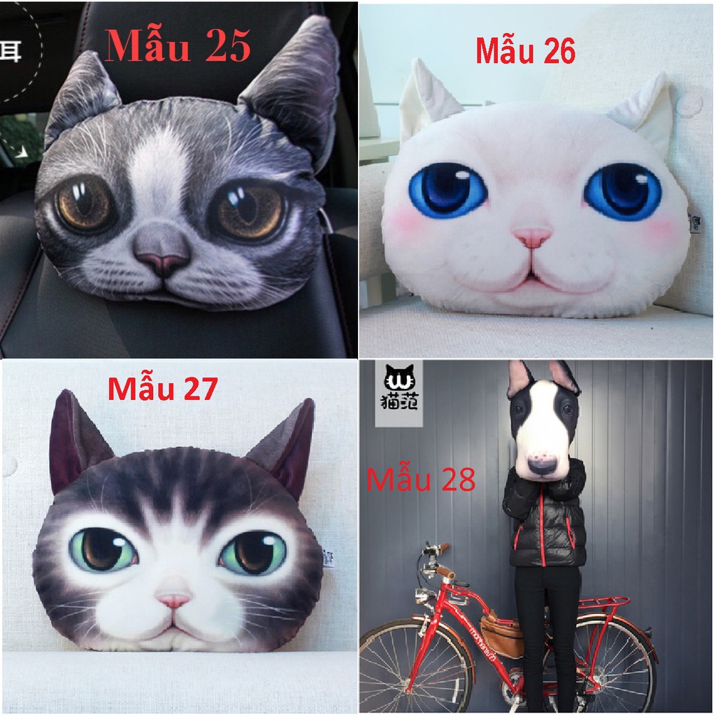 32 mẫu gối tựa đầu 3d Xdolls chính hãng hình thú chó mèo hổ báo thỏ gấu loại to xe hơi ô tô