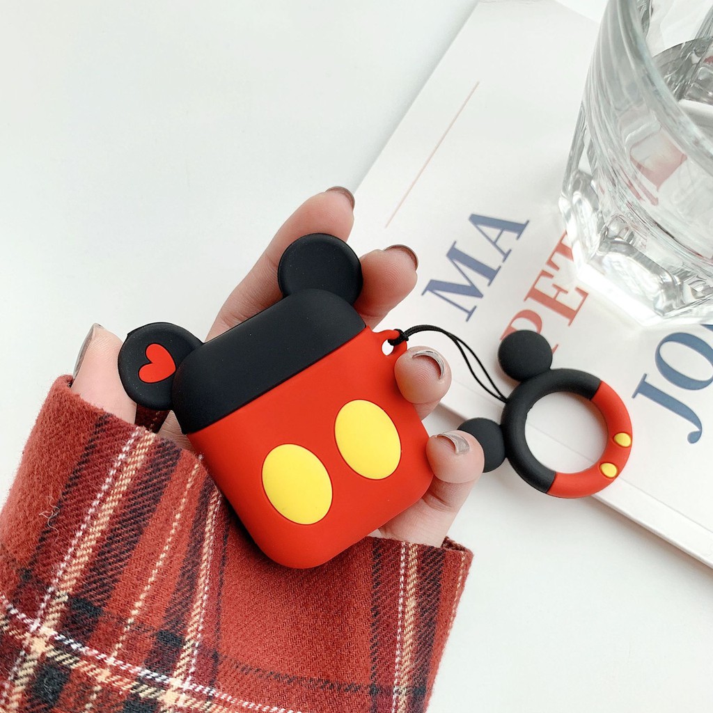 Vỏ silicone bảo vệ hộp sạc tai nghe AirPods chống sốc chống thấm nước họa tiết hoạt hình Mickey Minnie