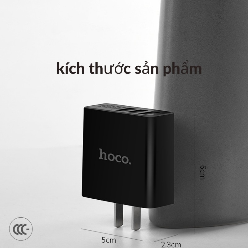 Củ sạc 3 cổng USB Hoco C15-cốc sạc nhanh chính hãng có đèn led báo trạng thái