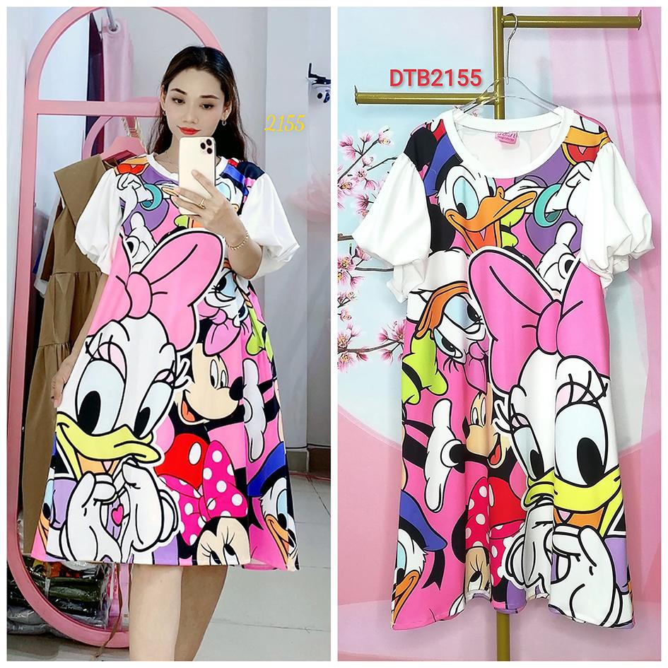 Đầm Tay Phồng (75kg-95kg) Cổ Tròn Big Size, Hình Thật Shop Chụp - DTBXL2155