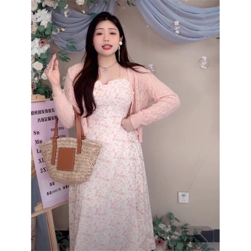 Set Áo Và Đầm Hai Dây Họa Tiết Hoa Phong Cách Xuân Hè Thời Trang Mới Cỡ Lớn 2022