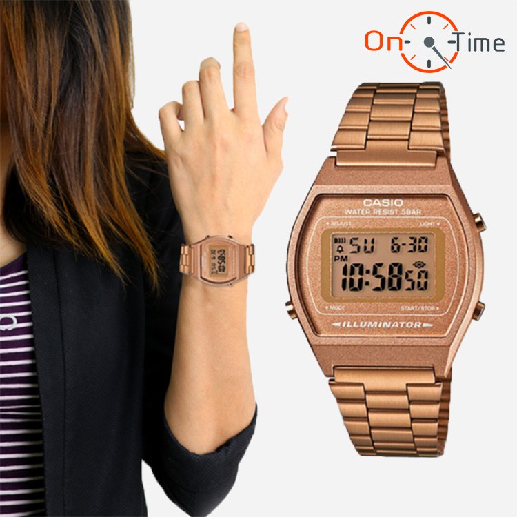 Đồng hồ nữ vỏ thép OneTime màu hồng nữ tính cực xinh, đồng hồ casio nữ