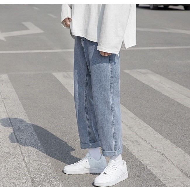 Quần jean nam baggy CẠP CAO ống suông rộng HELLOYOU, quần bò nam đen xám chất jeans cao cấp top xu hướng 2023