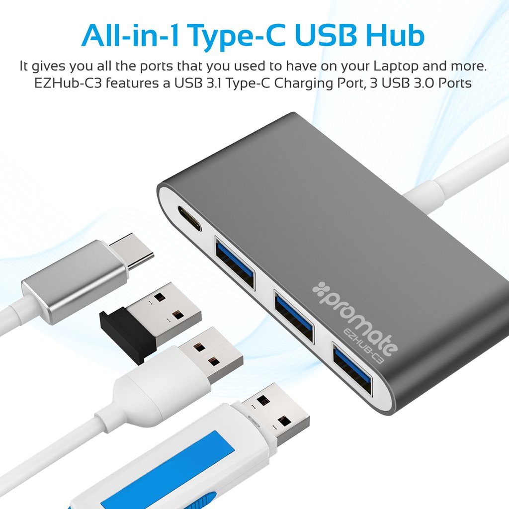 Bộ Hub chuyển đổi Promate Type-C sang USB 3.0 / Type-C / SD / MicroSD Đa Năng cho Surface