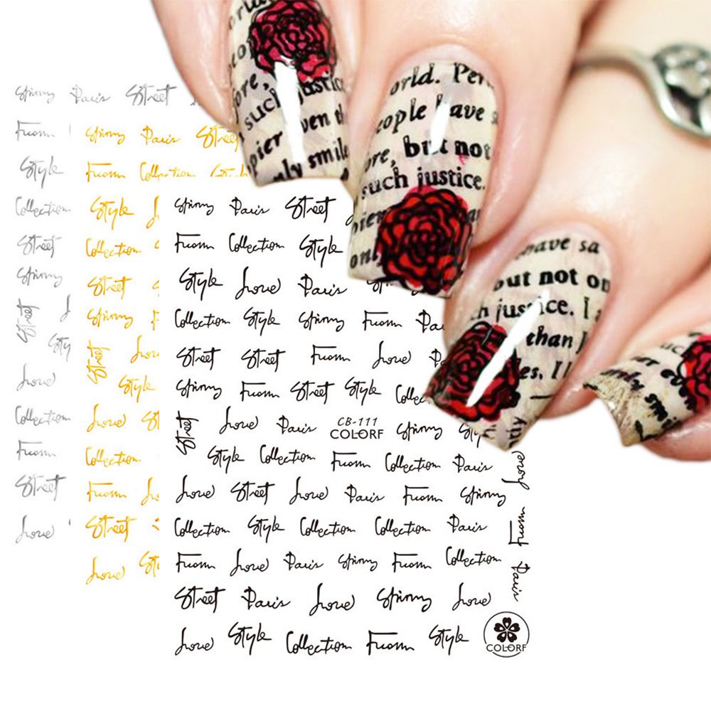 Miếng Dán Trang Trí Móng Tay Hình Chữ Cái 3D DIY Màu Đen