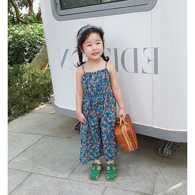 [Babycat] Hàng Có Sẵn Bán Chạy Bộ Áo Liền Quần Ống Rộng In Hoa Phong Cách Nhật Hàn Thời Trang Mùa Hè Dành Cho Bé Gái