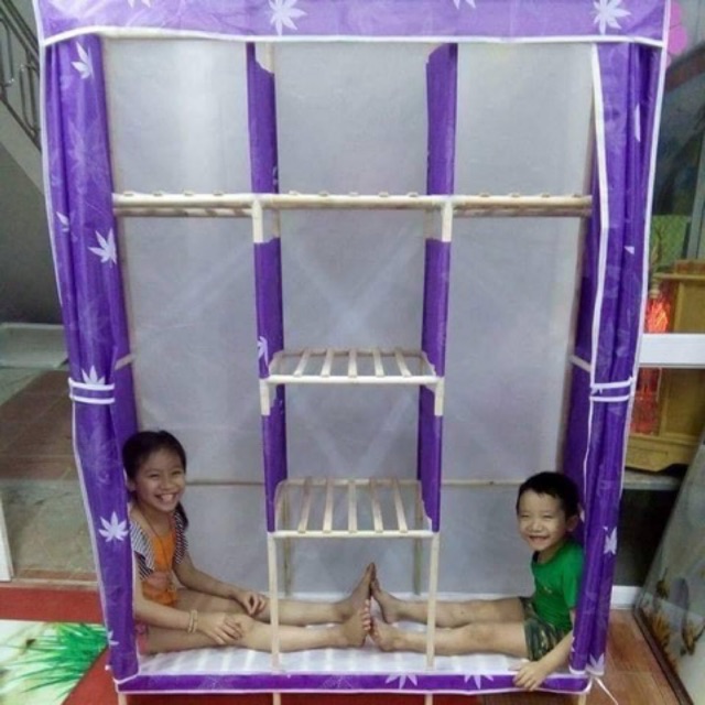 Tủ vải khung gỗ 3 buồng ảnh thật (hàng loại 1) | BigBuy360 - bigbuy360.vn