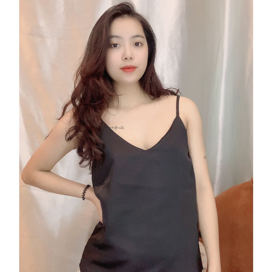 Áo hai dây lụa satin nữ hàng quảng châu cao cấp cổ V siêu mịn mát freesize basic Taosan | BigBuy360 - bigbuy360.vn
