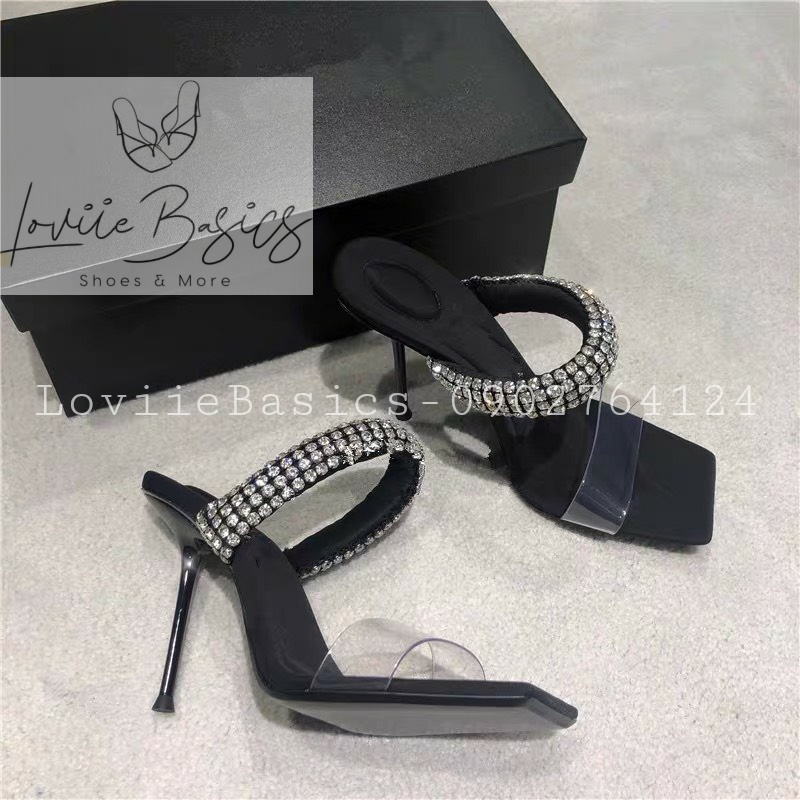 GUỐC NỮ LOVIIE BASICS - DÉP THỜI TRANG QUAI NGANG ĐÍNH ĐÁ - DÉP CAO GÓT MŨI VUÔNG 11 PHÂN - D220781