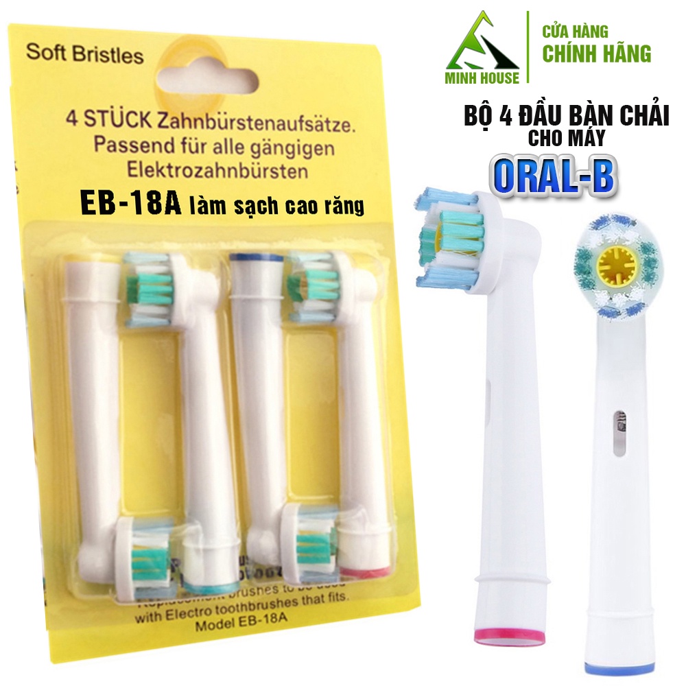 Cho máy Oral B, EB-18A Pro White 3D set (4 chiếc/vỉ), Bộ 4 đầu bàn chải đánh răng điện Minh House