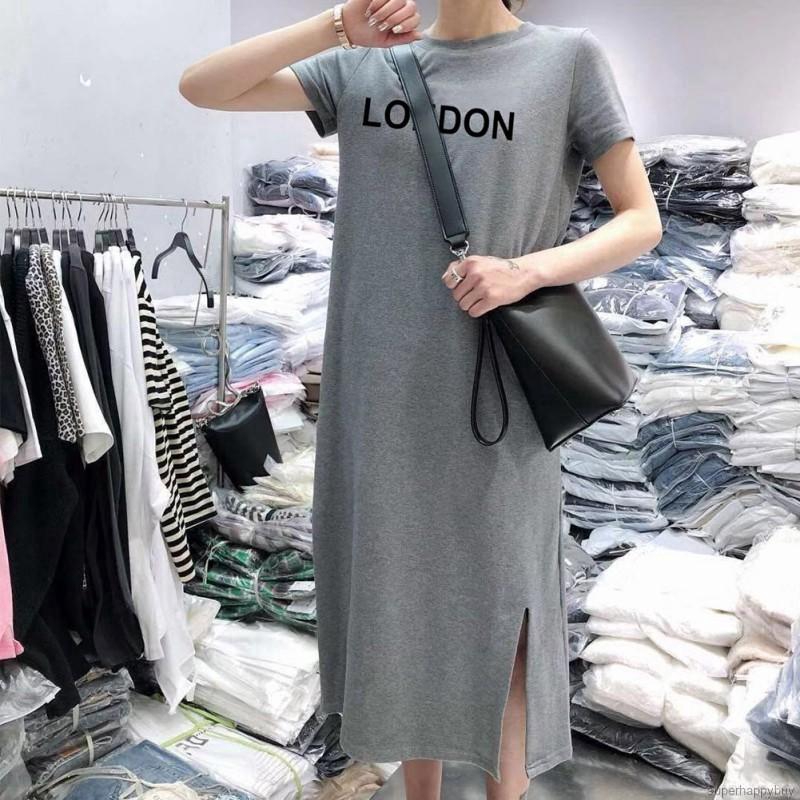 Women's Long Dress Casual Letter Printed Loose Fashion Sexy Spilt Long Dress | BigBuy360 - bigbuy360.vn
