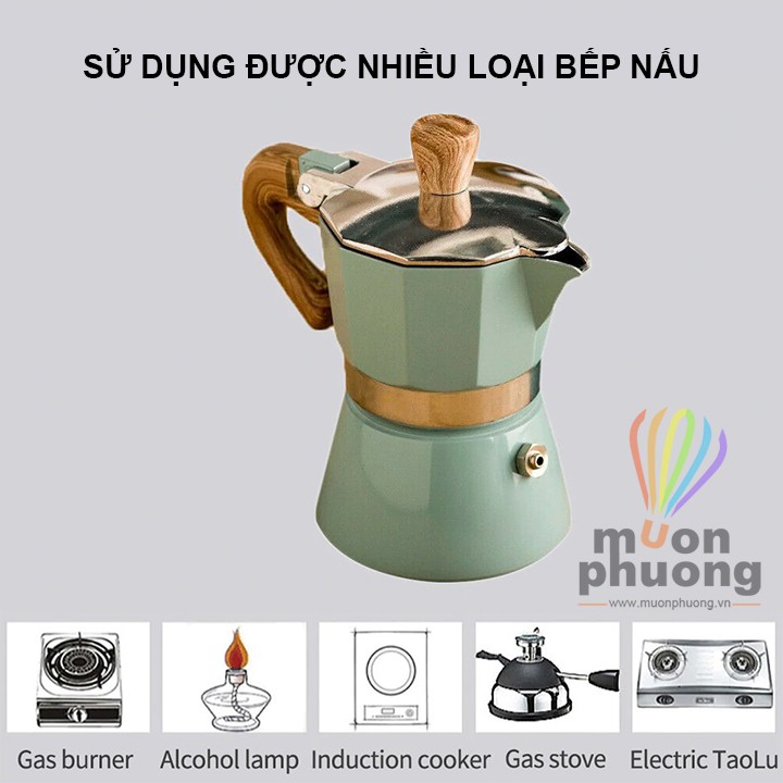 [FRSHIP20K] Bình pha cafe moka tay cầm gỗ kiểu dáng cổ điển châu Âu- MUÔN PHƯƠNG SHOP