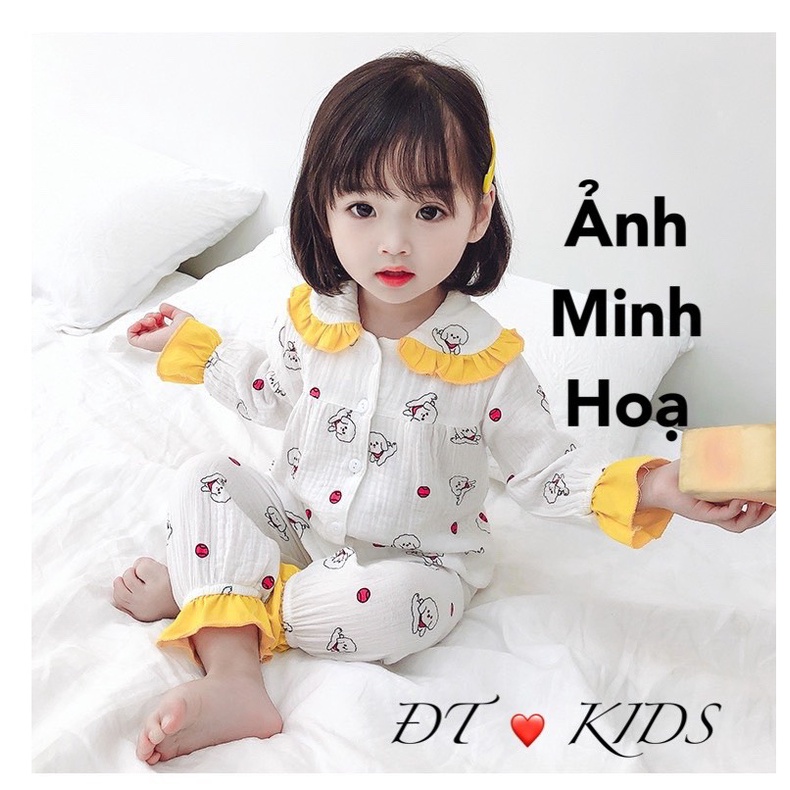 Đồ bộ pizama dài tay bé gái Vải Đũi xốp đáng yêu Dragon Kids