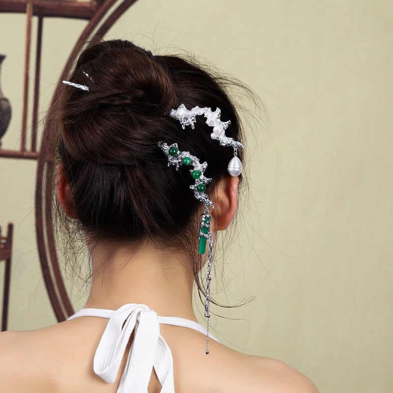 Trâm Cài Tóc Màu Bạc/Xanh Lá Phong Cách Cổ Điển Thời Trang Mùa Hè Xinh Xắn Cho Nữ