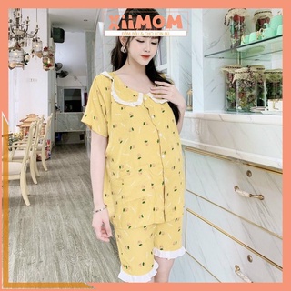 Bộ bầu mặc nhà - bộ sau sinh chất đũi hàn cổ bèo to phối viền ren trắng DB13 - Xiimom