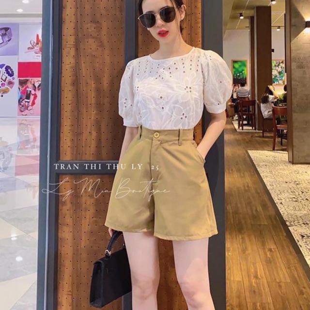 🌼 SET ÁO XÔ ĐỤC LỖ x SHORT KEM TÂY 🌼