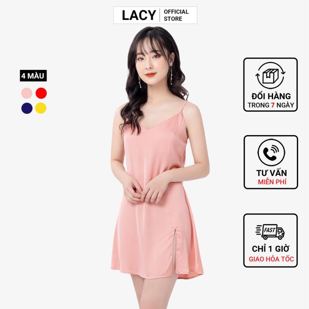 Váy ngủ 2 dây lụa nữ liền thân xẻ tà 1 bên cao cấp gợi cảm - Đồ ngủ nữ sexy - Cao Cấp N223 LACY Đẹp 💝