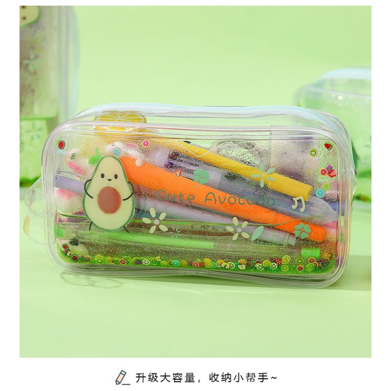 Bóp Viết Trong Suốt Kim Tuyến Hình Quả Bơ Xanh.