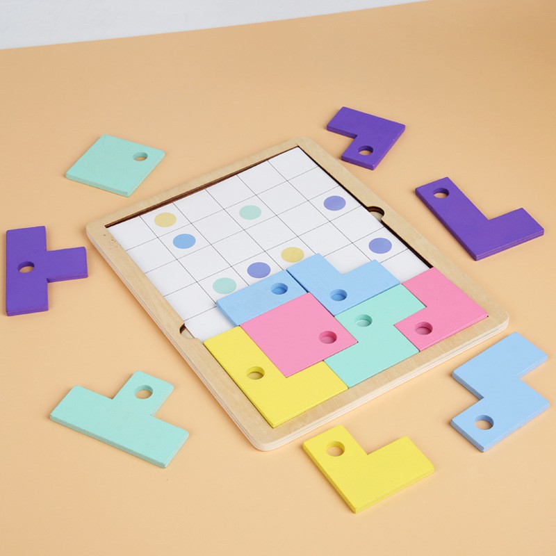 Trò chơi khối lập phương tư duy logic Macaron zrp0.3 bằng gỗ tetris phù hợp với câu đố đồ chơi giáo dục