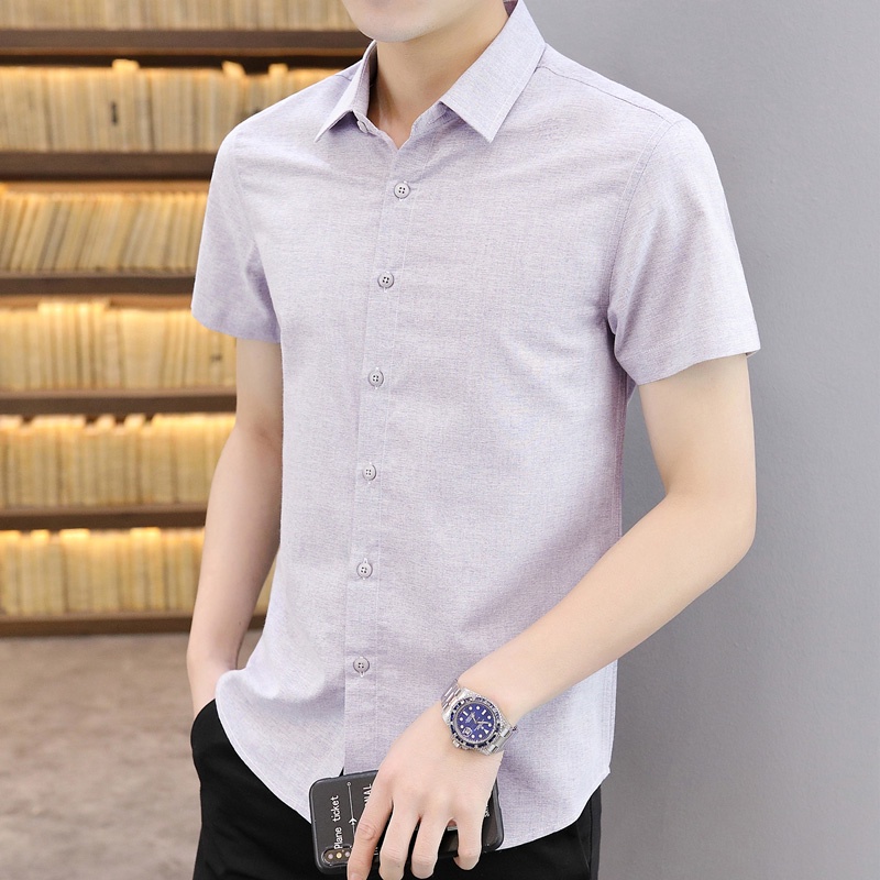 Áo Sơ Mi Tay Ngắn Màu Trơn Dáng Ôm Phong Cách Hàn Quốc Thời Trang Mùa Hè 2022 Mới Cho Nam
