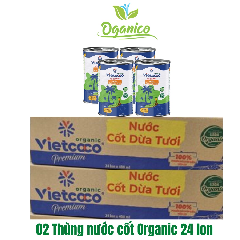Nước cốt dừa Hữu cơ Vietcoco đóng hộp nguyên thùng lon dung tích 400 ml - Organic Coconut Cream