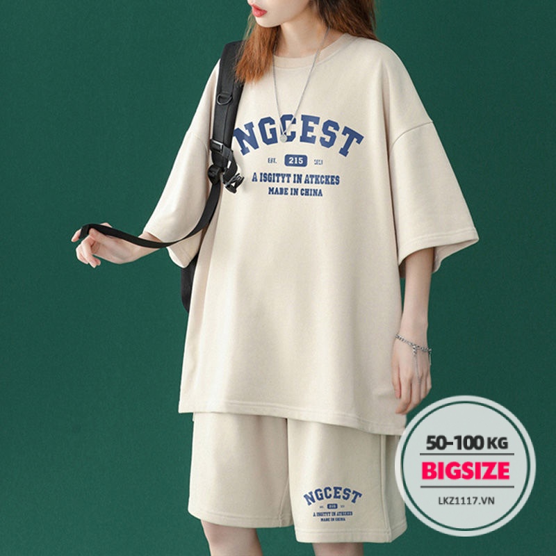 Sét bộ đồ nữ mặc nhà thể thao Bigsize Áo Thun Tay Ngắn Dáng Rộng Phối Quần Short Lưng Cao Thời Trang Hè Cá Tính Cho NữPhong cách Hàn Quốc Thời Trang đi Chơi sang chảnh cá tính cho người mập béo
