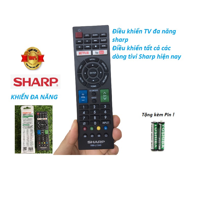 Điều khiển TV Sharp đa năng RM-L1346 dùng chung cho nhiều model các dòng tivi Sharp LCD/LED/Smart