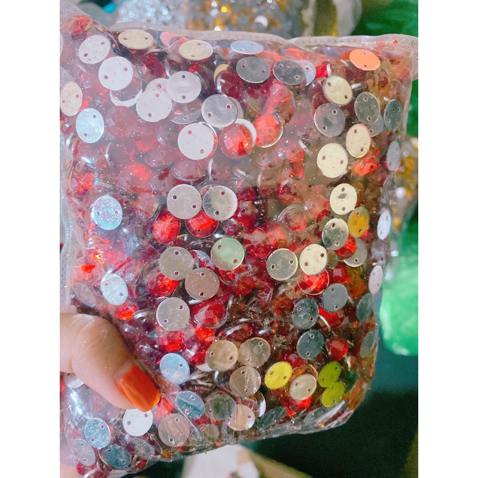 Hạt đá nhựa hình tròn 10 - 12mm trang trí oản, làm đồ handmade, phụ kiện may mặc DIY
