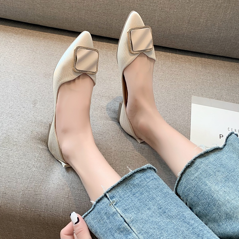 Giày búp bê mũi nhọn màu sắc đơn giản phong cách Hàn Quốc cho nữ